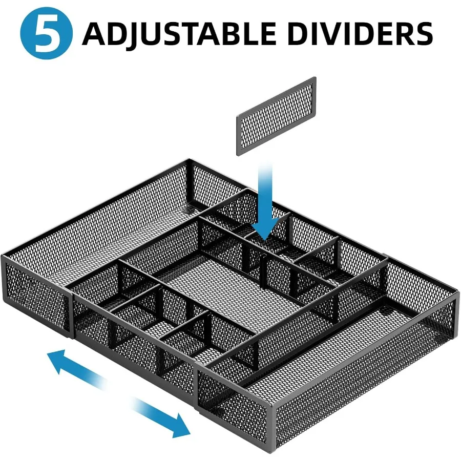 Расширяемый органайзер для ящиков стола, сетчатый органайзер для ящиков с 10 регулируемыми отделениями для офисных принадлежностей, туалетный столик для макияжа S