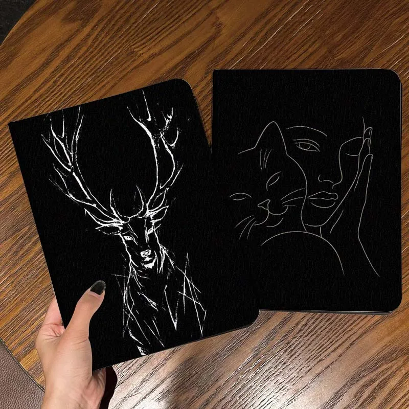 

Deer Head Black White Tablet Case For Apple iPad Air Pro mini 1 2 3 4 5 6 7 8 9 11 M2 M3 M5 M4 5th 6th 7th 10th 11th Gift