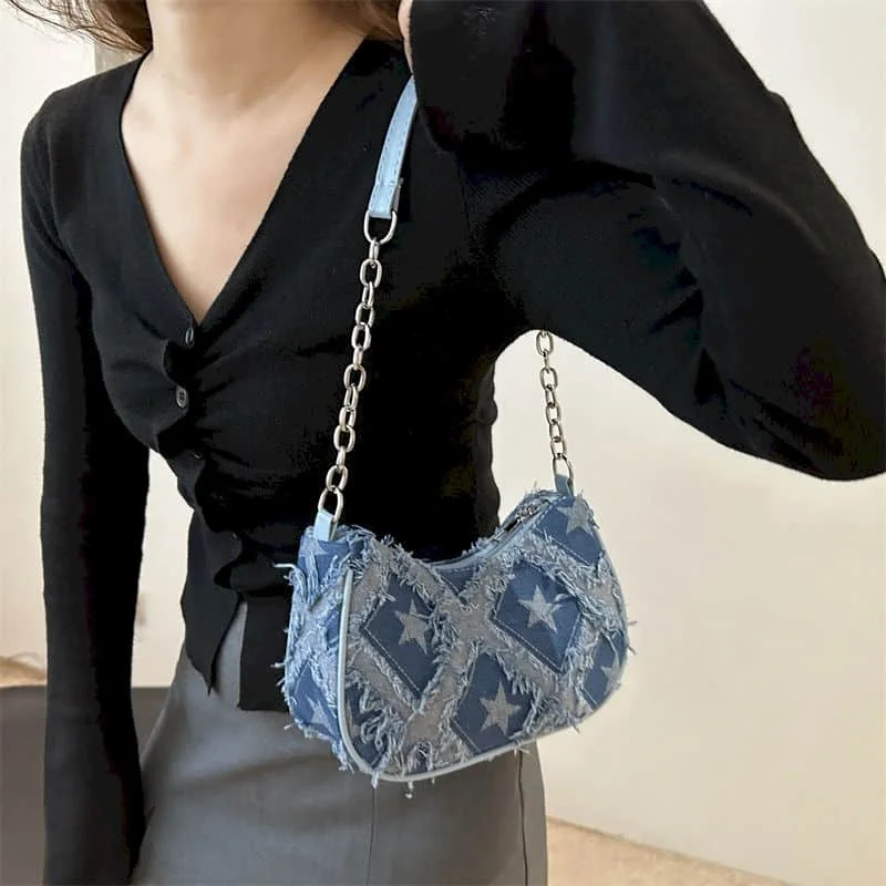 

Mini Shoulder Bags for Women Denim Fabric Chain Design Korean Style Versatile Niche Commuting Underarm Bags Women's Luxury Bags