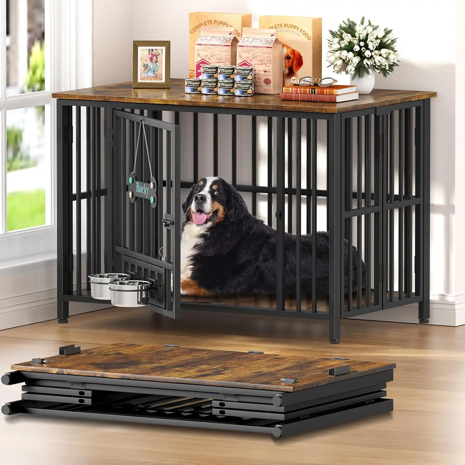 

Dog Crate Furniture Foldable, No Assembly Decorative Dog Kennel Indoor, Dog Crates for Large Dogs(35