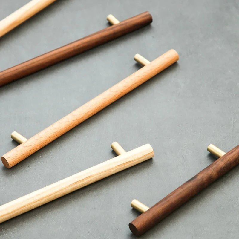 Schubladen- und Schranktürgriff T-Bar Dekoration Möbelbeschläge Nordische Walnuss Holzgriffe Lange Kleiderschrank-Holzgriffe – Detail 4