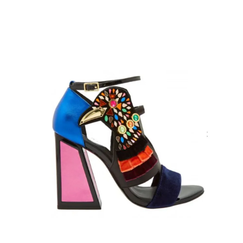 Mixed Color Fringe Decor Sandals Cut Out Thin High Heel Open Toe Shoes for Women Big Size Shoes 2023 New Zapatos Para Mujere