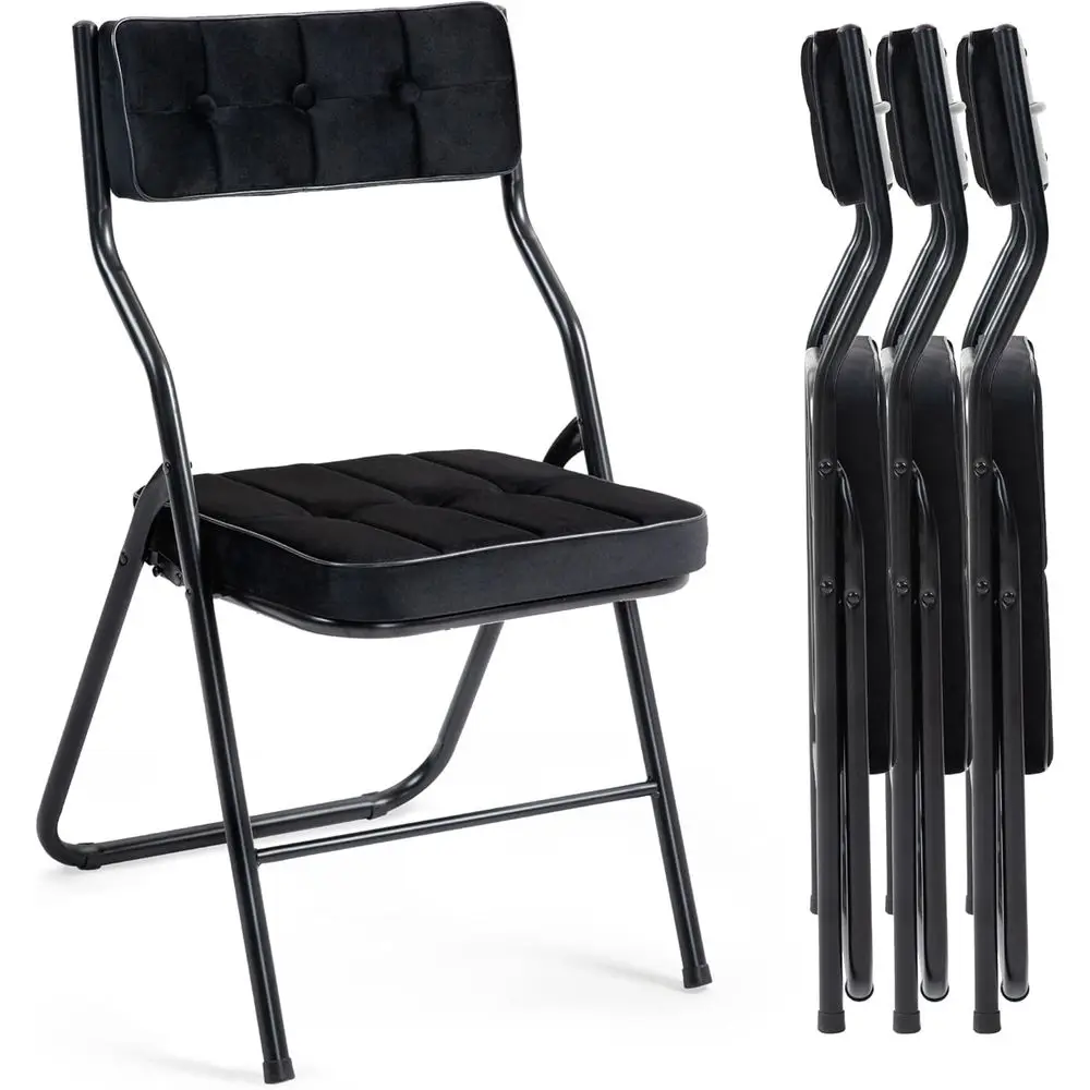4-Pack Cushioned Dining Chairs - Portable, Stackable Extra Seats for Kitchen, Office, or Party in Black