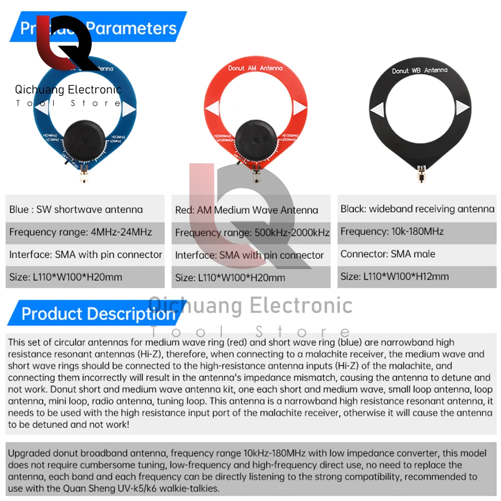 Transimpedance Amplifier Sweet Donut AM/SW/WB Antenna 10kHz-180MHz Mini Loop Antenna Module for Radio Walkie Talkie SDR