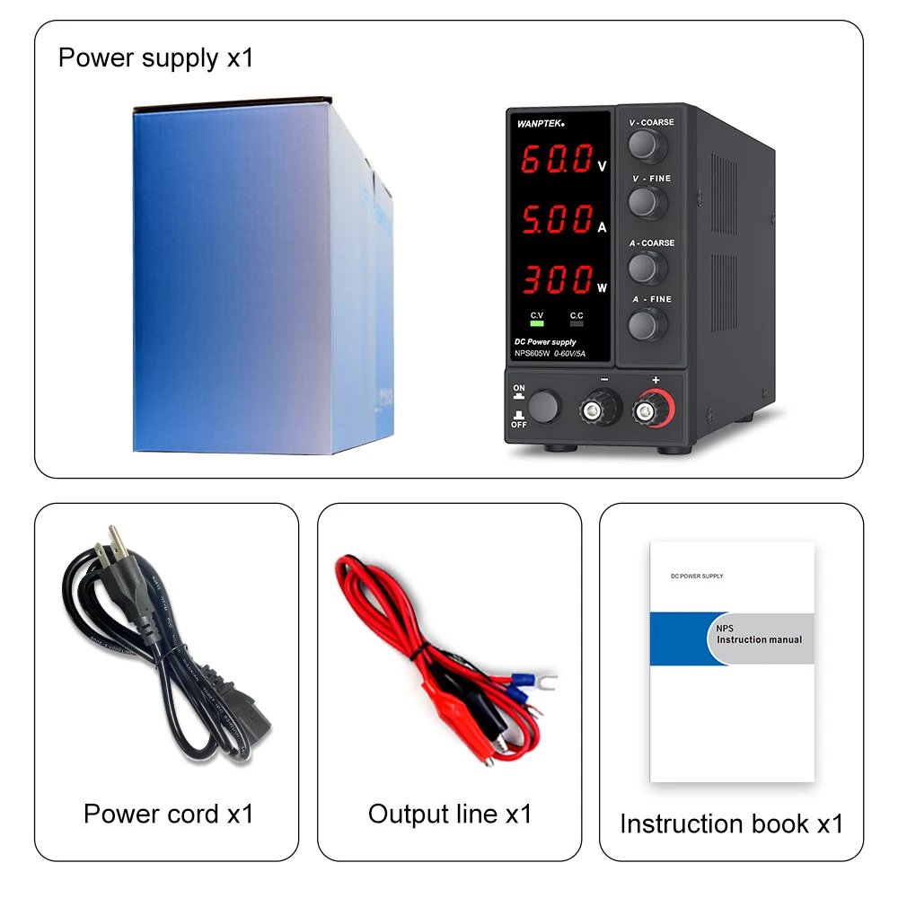 Imagem -03 - Wanptek-fonte de Alimentação de Comutação Ajustável para Laboratório Oficina de Reparação Nps605h 3led 060v 05a 300w 115v 230v