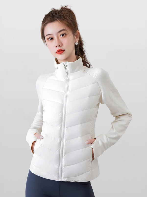 Spor White Du down Jaet レディース 軽量 暖かい アウトドア フィットネス ファッショナブル スリミング アウター カジュアル スレ ジッパー クロ...