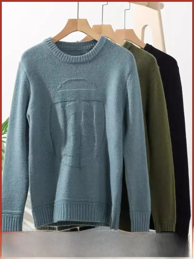 

Men's Winter Thi Elastic Warm Knitted Sweater Casual round Ne Pullover Floral Embroidery Comfortable Soft Long Sve Top