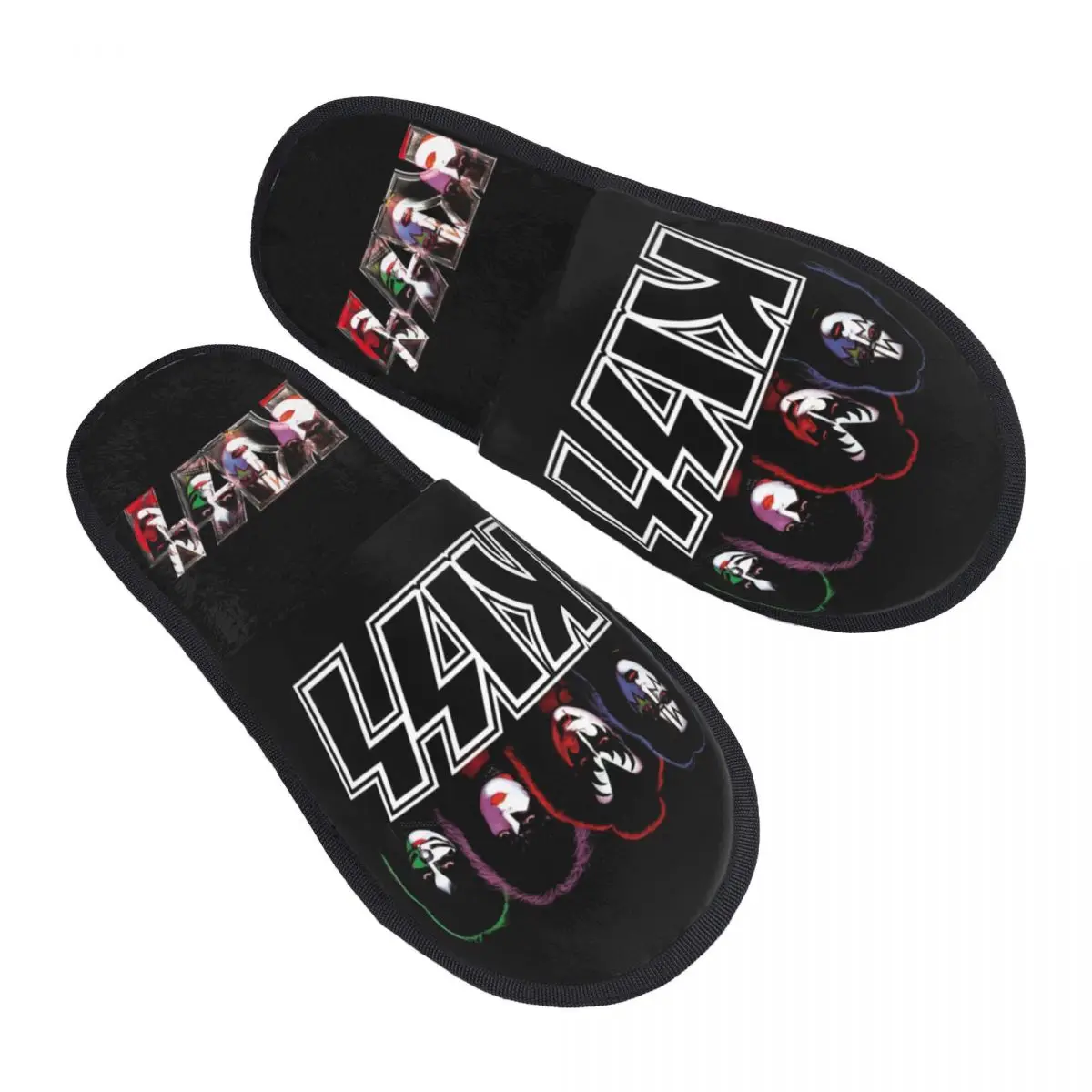 

Four Faces Kiss Band Logo Winter House Slippers Indoor Cozy Household Fur Slippers Slides Anti-skid