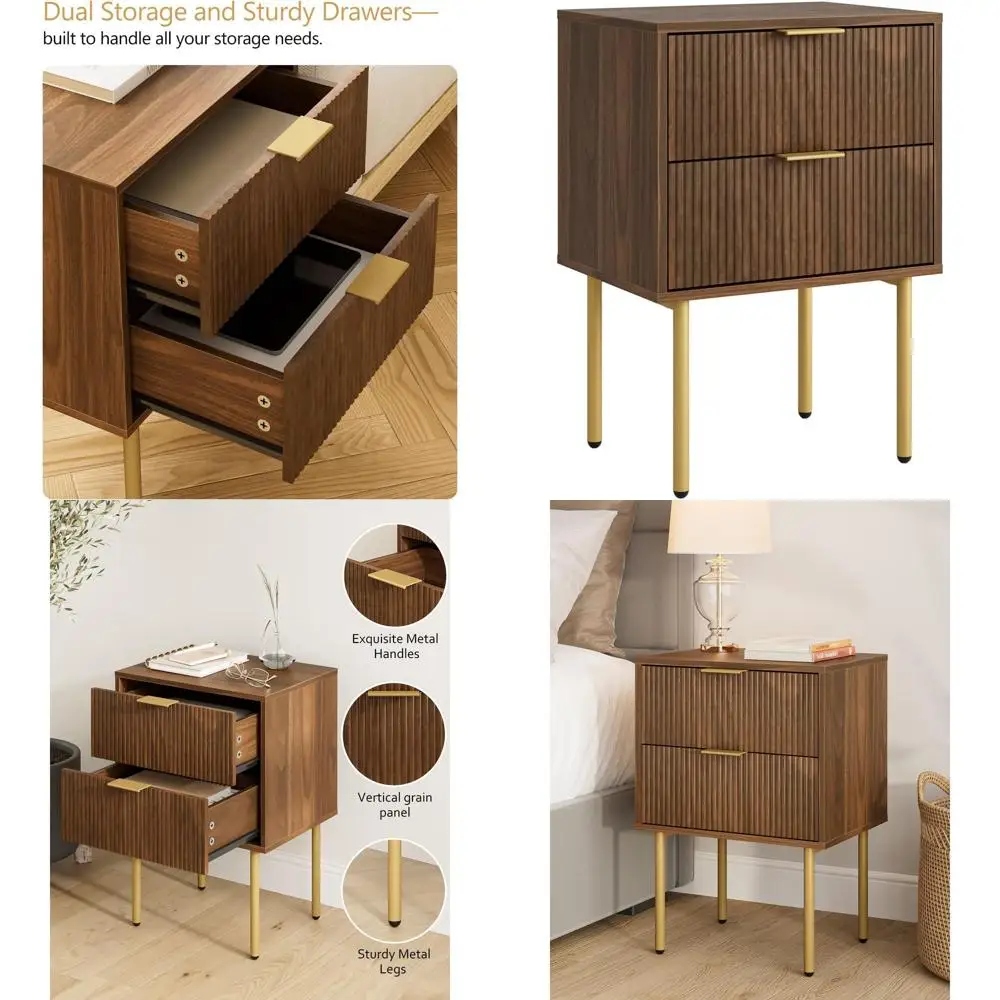 

Прикроватная тумбочка в стиле Mid-Century Modern из орехового дерева с 2 ящиками для спальни и гостиной