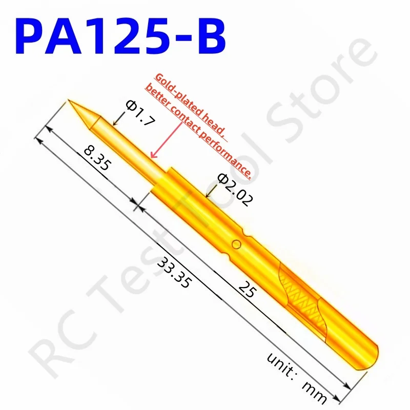 

20/100PCS PA125-B1 Spring Test Probe PA125-B Test Pin P125-B P125-B1 Test Tool 33.35mm Dia 2.02mm Needle Tip Dia 1.7mm Pogo Pin