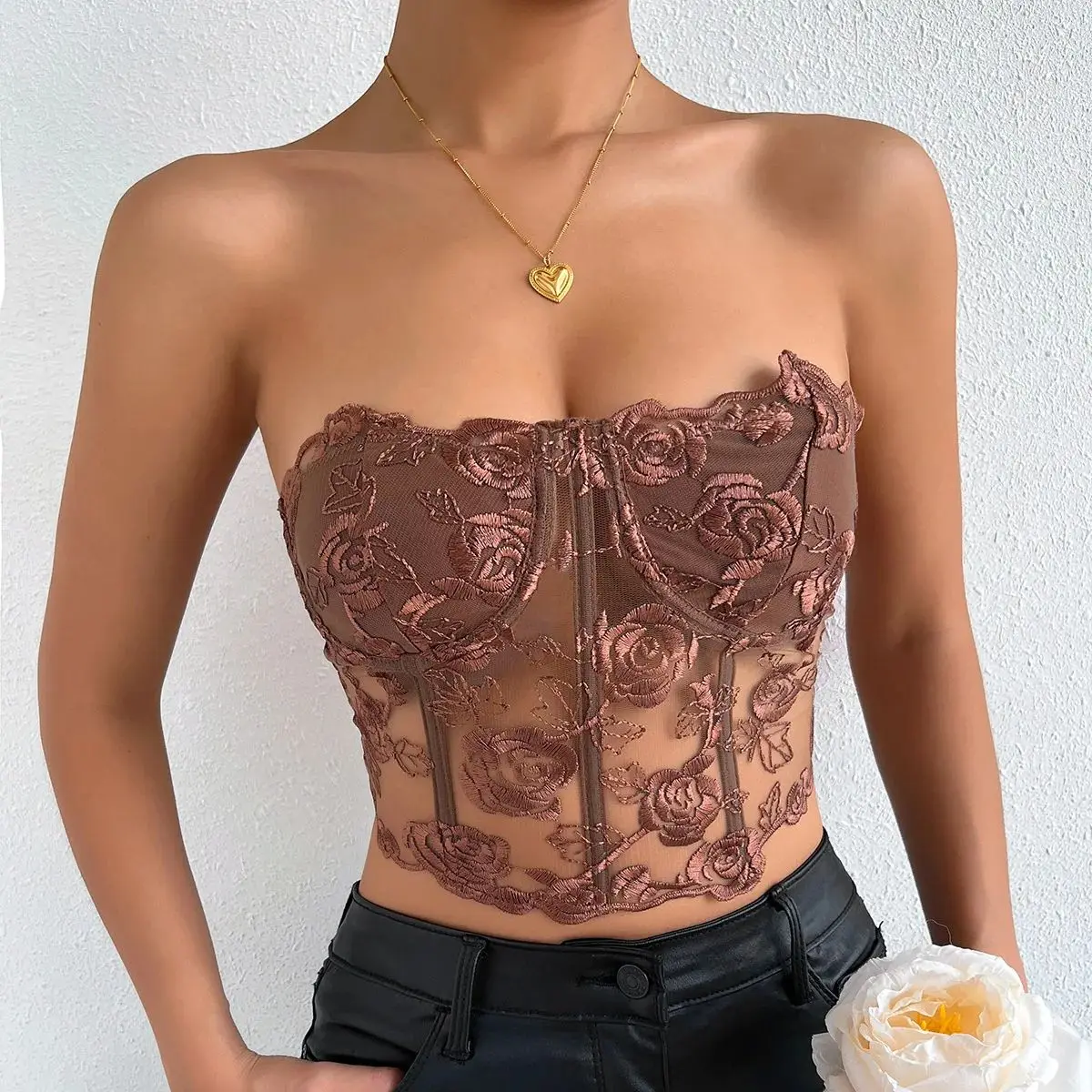 Tops cortos con corsé sin tirantes, corpiño ajustado, lencería Sexy, camiseta sin mangas transparente, novedad de verano 2021, ropa de moda, camisola para mujer