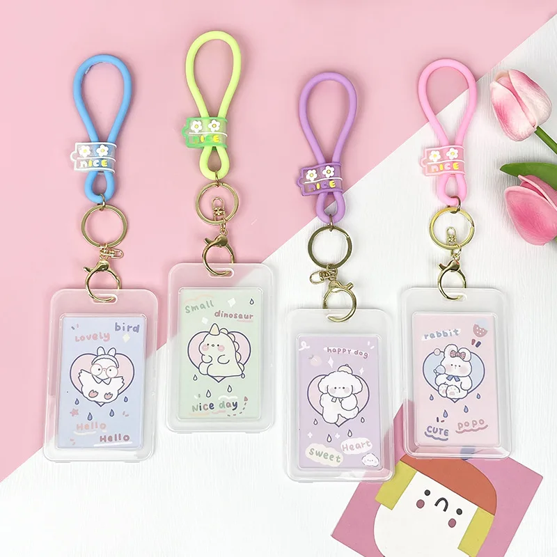 

Student Cute Cartoon Lanyard Card Cover Bus Card Case Transparent Flip Credit Card Holder Id Holder Keychain Cards Sleeve