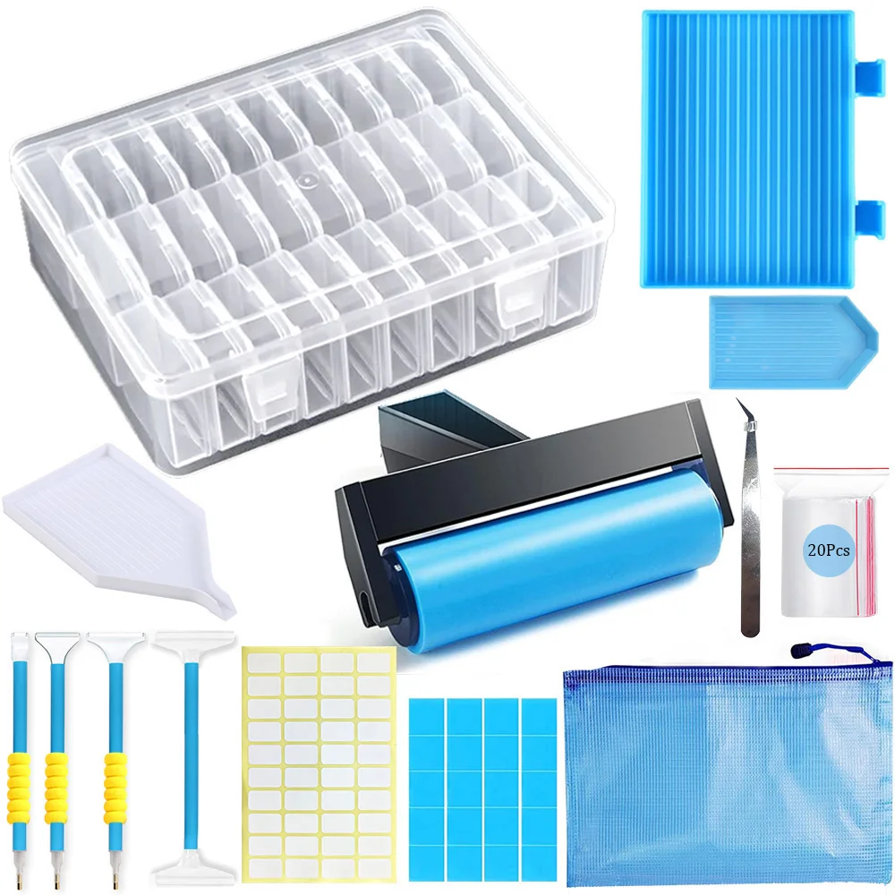 

DIY Diamond Painting Storage Box Tool, Diamond Painting Complete Kit Accessories With Embroidery Pen Tools Tweezers Funnel Tray