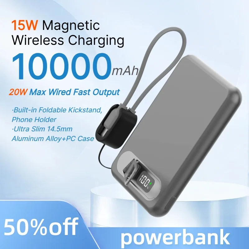 10000mAh Magnetic Wireless Power Bank 20W Wired 15W Wireless PowerBank Slim Alloy Portable Charger for iPhone Android