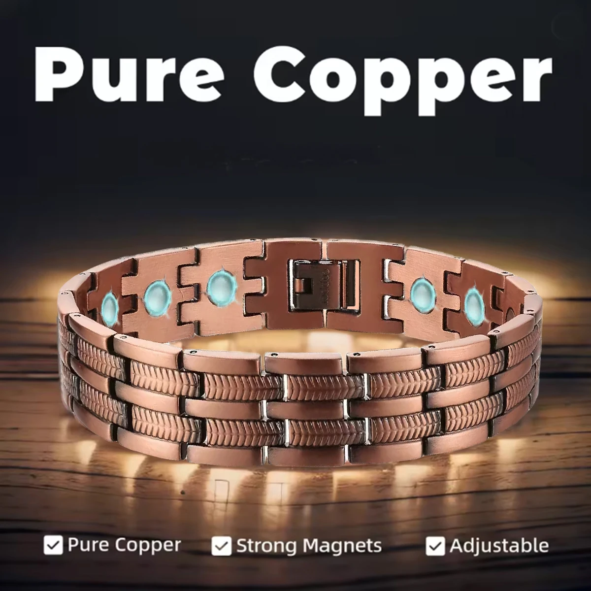 Bracelet en cuivre pur pour hommes et femmes, énergie de santé, Germanium, magnétique, hologramme Vintage, maillons de chaîne, arthrite