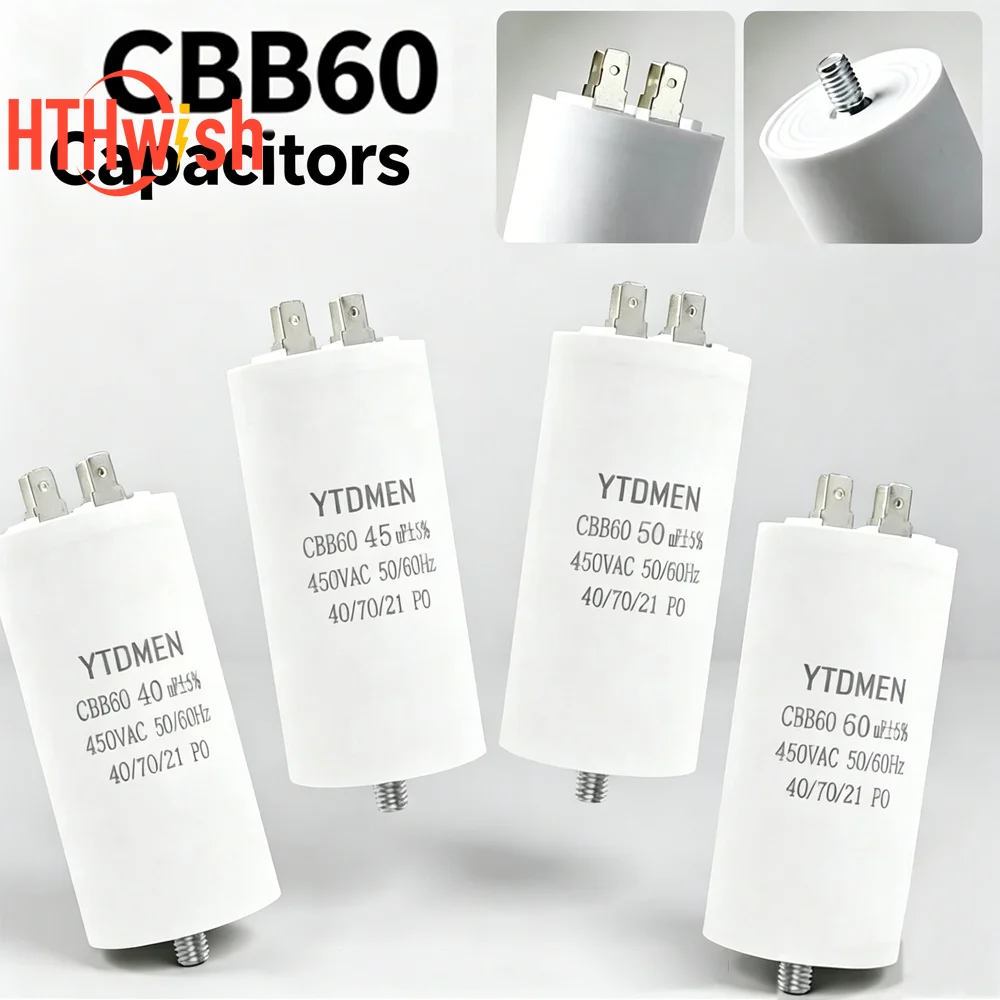 450V CBB60 Motor Capacitors Screw Double Insert 4uF~60uF 450VAC Starting Capacitor for Air Compressor Water Pump‌