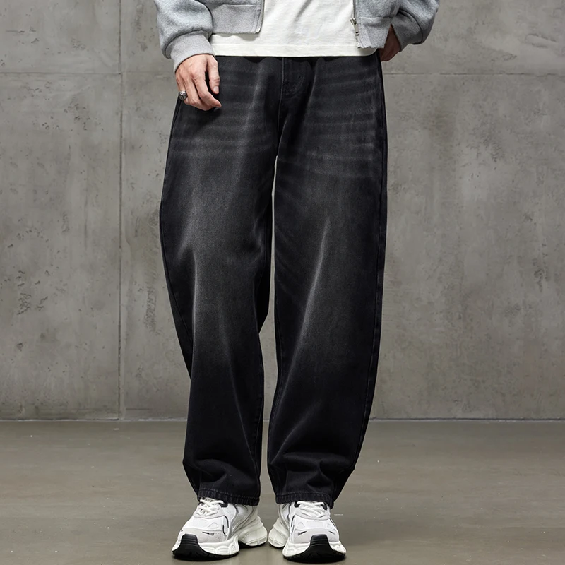 

Men Cityboy Streetwear Plus Size Jeans Streetwear Fashion High Street Wide Leg Washed Black Denim Baggy Jeans Pants Trousers