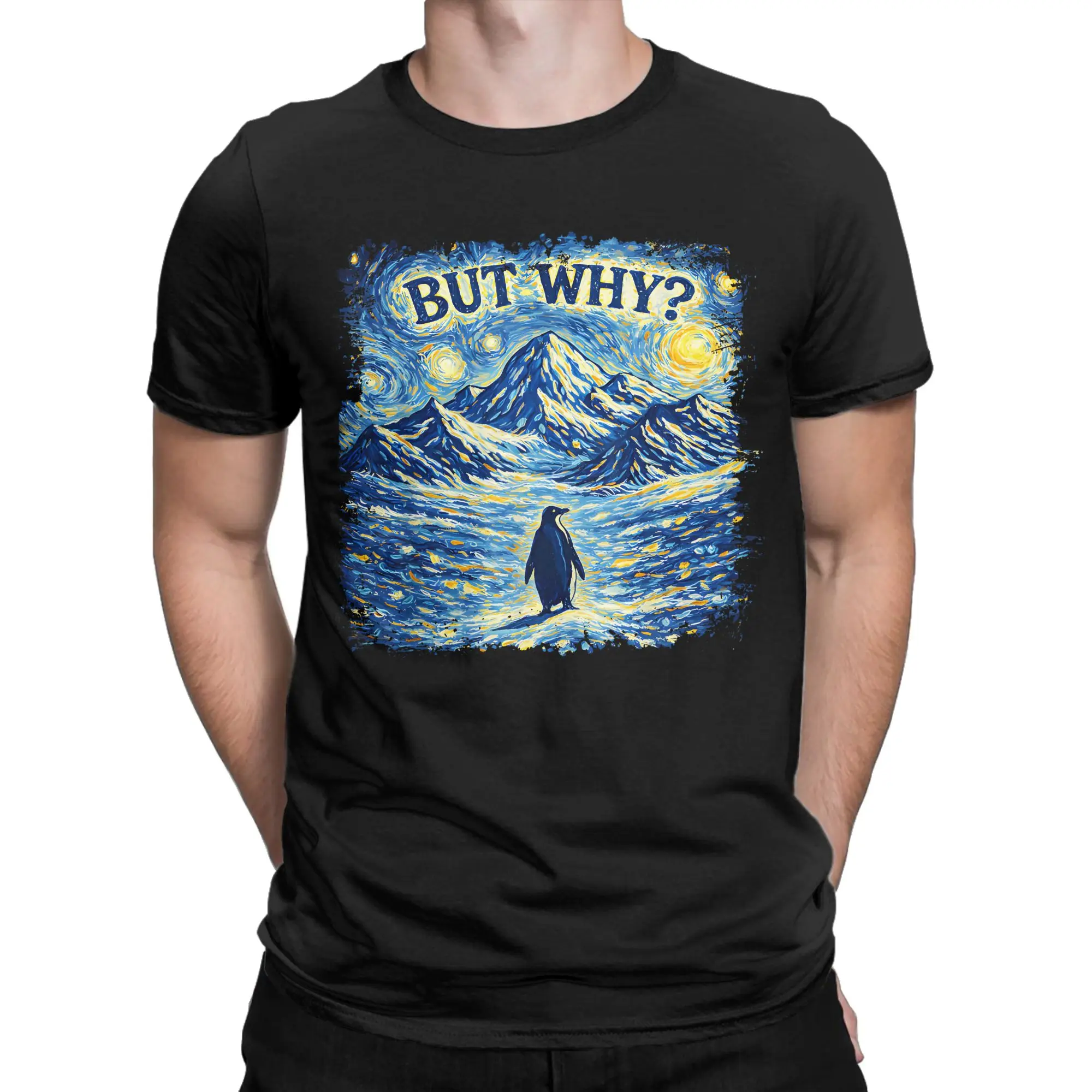 Nihilist Penguin Van Gogh Style Men's T Shirts  Leisure Tees Short Sleeve Round Collar T-Shirts Pure Cotton Graphic Clothes