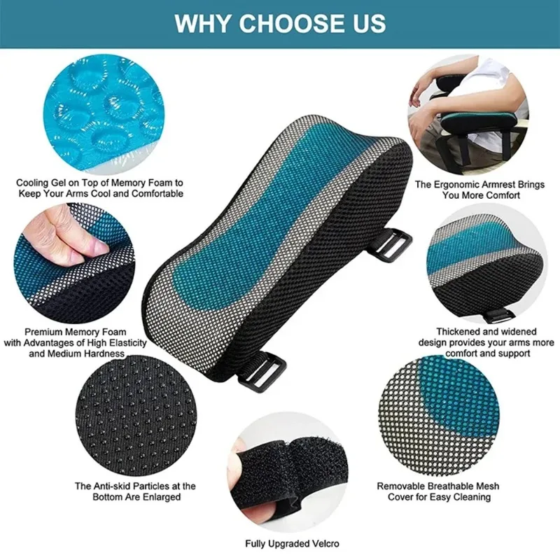 Office Chair Armrest Pad Car Armrest Memory Foam Pads Hand Cushion Elbow Pillow Home Office Game Chair Auto Accessories Interior