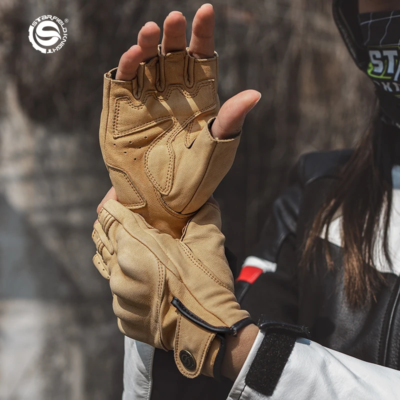 

Motorcycle Half-finger Gloves Men's and Women's Locomotive Riding Anti-drop Summer Retro Sheepskin Bare Finger SKG556