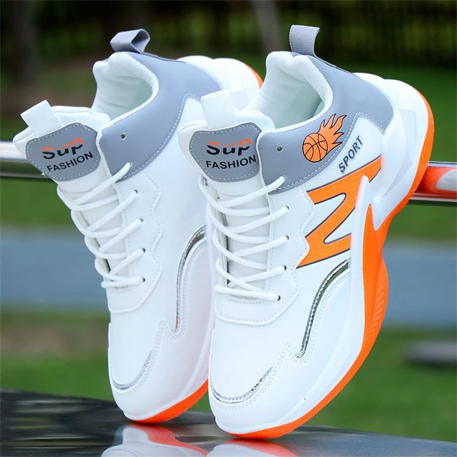 New Men Basketball Shoes Breathable Anti-slip Basketball Sneakers Women Autumn Gym Outdoor Sports Shoes White Orange Sneakers