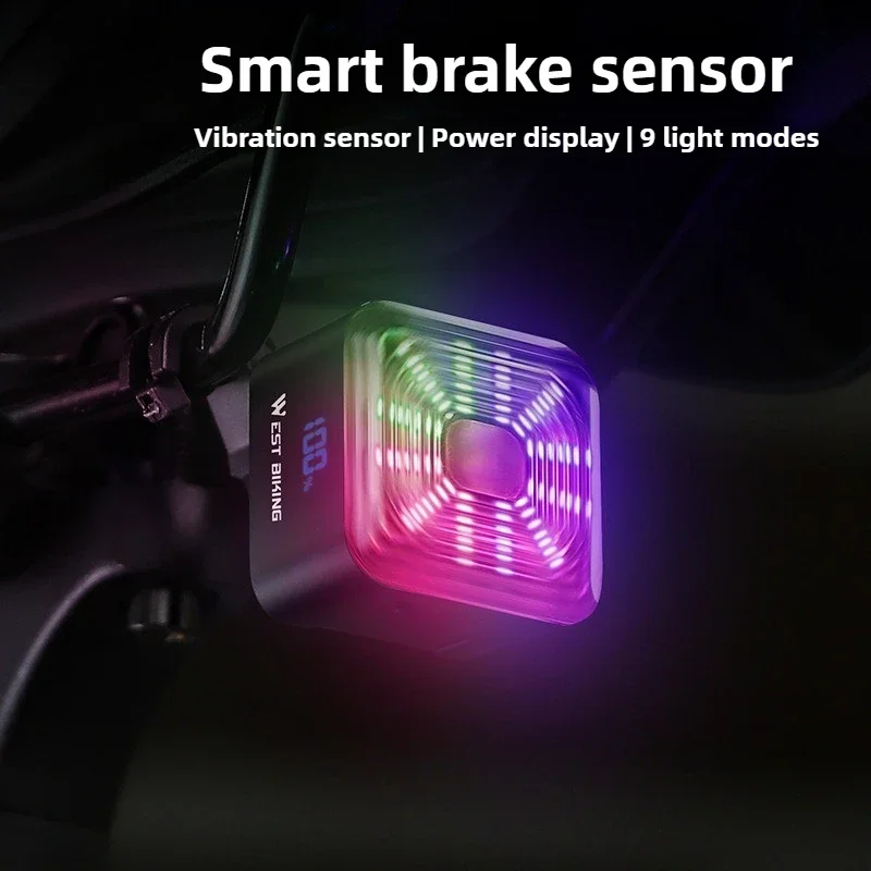 

Велосипедный интеллектуальный задний фонарь, индукционный тормозной двойной кронштейн, водонепроницаемый электрический дисплей количества, задний фонарь, оборудование для верховой езды