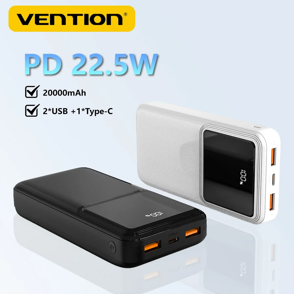 

Vention Power Bank 20000mAh PD Fast Charge External Battery Portable Powerbanks 10000mAh Built-in Cable Spare Battery for iPhone