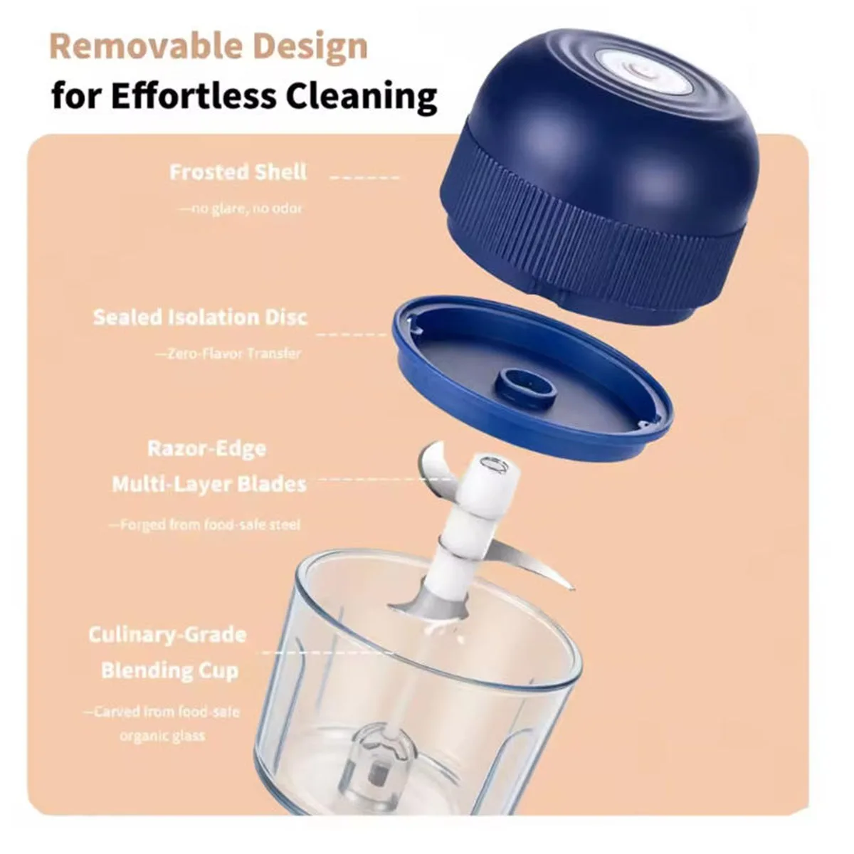 1PC Electric Garlic Chopper Mini Food Processor Usb Rechargeable Vegetable Meat Grinder Kitchen Garlic Masher Mixer Tool view 3