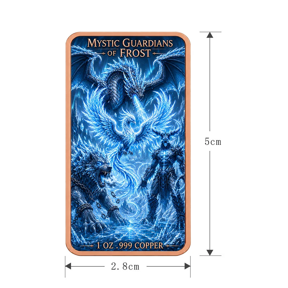 1 oz .999 Fine Copper 4pc Set Ice Realm Square Dragon Demon Wolf Bird Frost Glow Rose Gold Edge Color Art Collectible