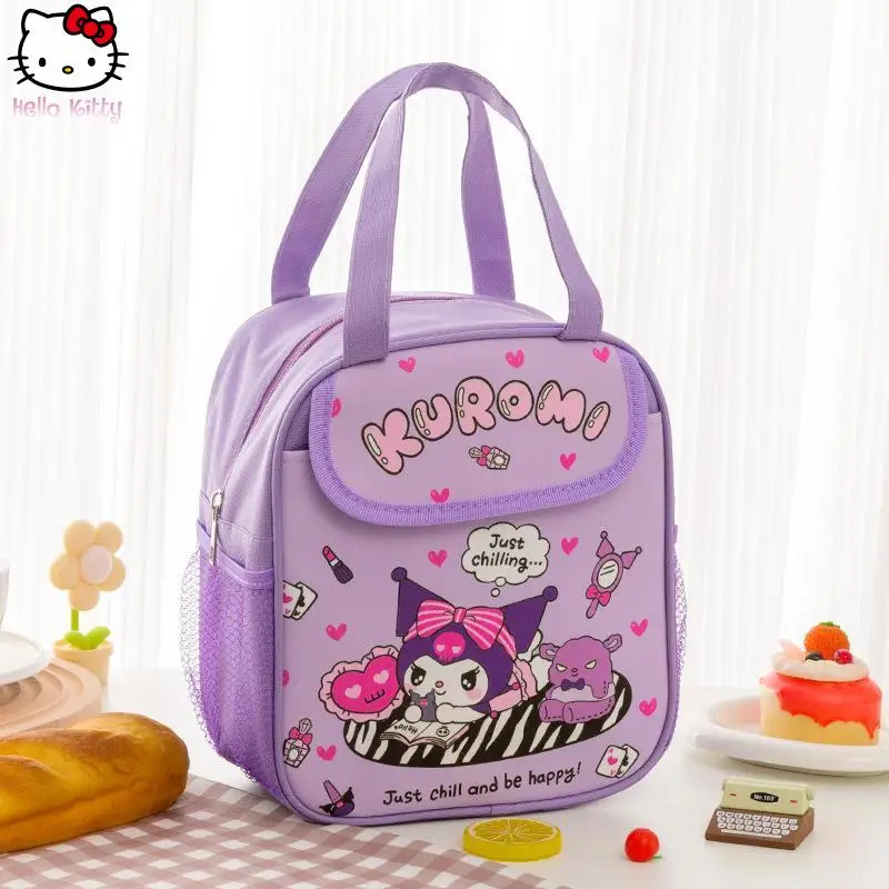 

Anime Hello Kitty Student Kuromi Lunch Box Bag Kawaii Cartoon Insulated Tote Bag Sanrio Children Lunch Bag New Thicken Bento Bag