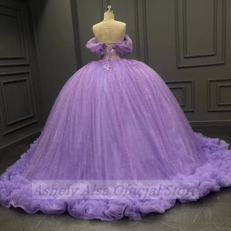 Customized Real Picture Mexican Lavender Princess Quinceanera Dresses Applique Tulle Tiered Prom Sweet 16 Vestidos De 15 Anos