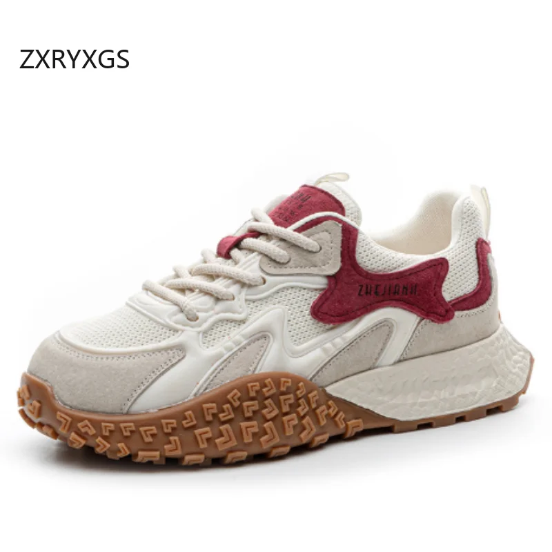 

ZXRYXGS 2025 New Spell Colors Splicing Cow Suede Mesh Trendy Sneakers Flat Non-slip Women Fashion Sneakers Casual Shoes Tide