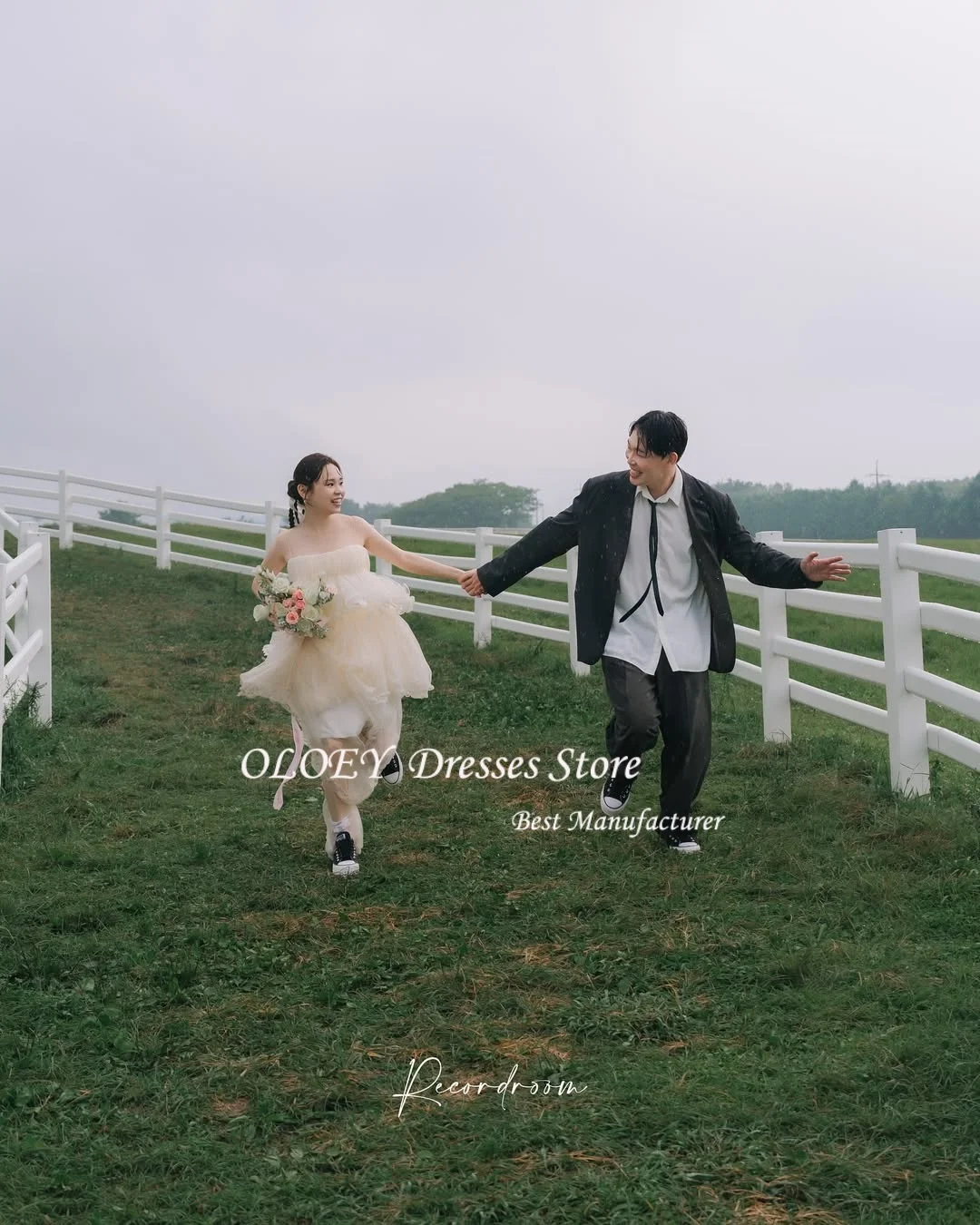 OLOEY paski spaghetti miękki tiul warstwowe suknie ślubne Korea 2025 sesja zdjęciowa wielowarstwowe suknie ślubne suknia wieczorowa dostosowane