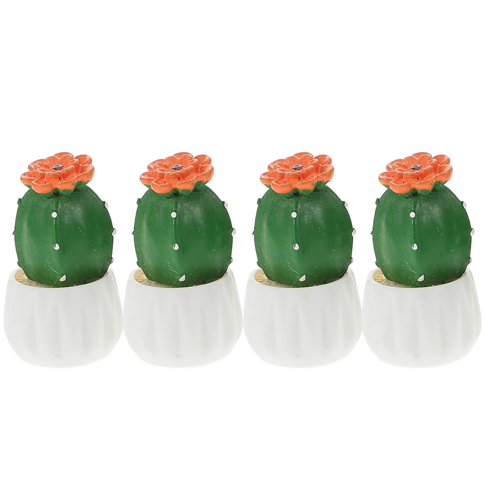 

4pcs Cactus Decor Artificial Plants Light Green Resin Faux Potted Plant Durable Desk Accessories Faux Potted Plant