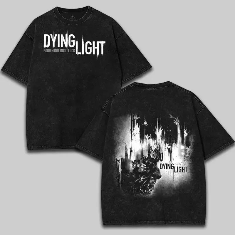 Vintage Dying Light Gaming Promo Good Night Good Luck Graphic Washed T-Shirt Cotton Men Women Streetwear Tee