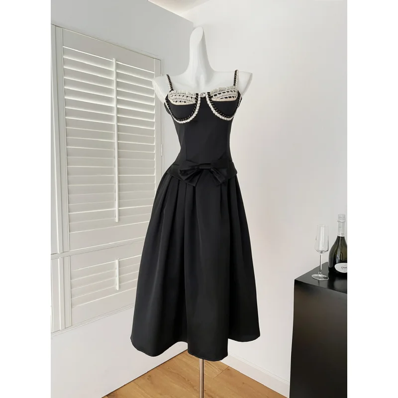 Lazy Didi Soft Luxury Luxury Elegant Tight Waist Two-Color Dress Big Swing Heavy Industry Princess Dress