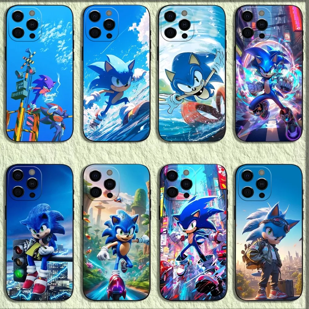 Anime S-Sonic The H-Hedgehog Phone Case For iPhone 16,15,14,13,12,11,Pro,X,XS,Max,XR,Plus,Mini Soft Black Cover