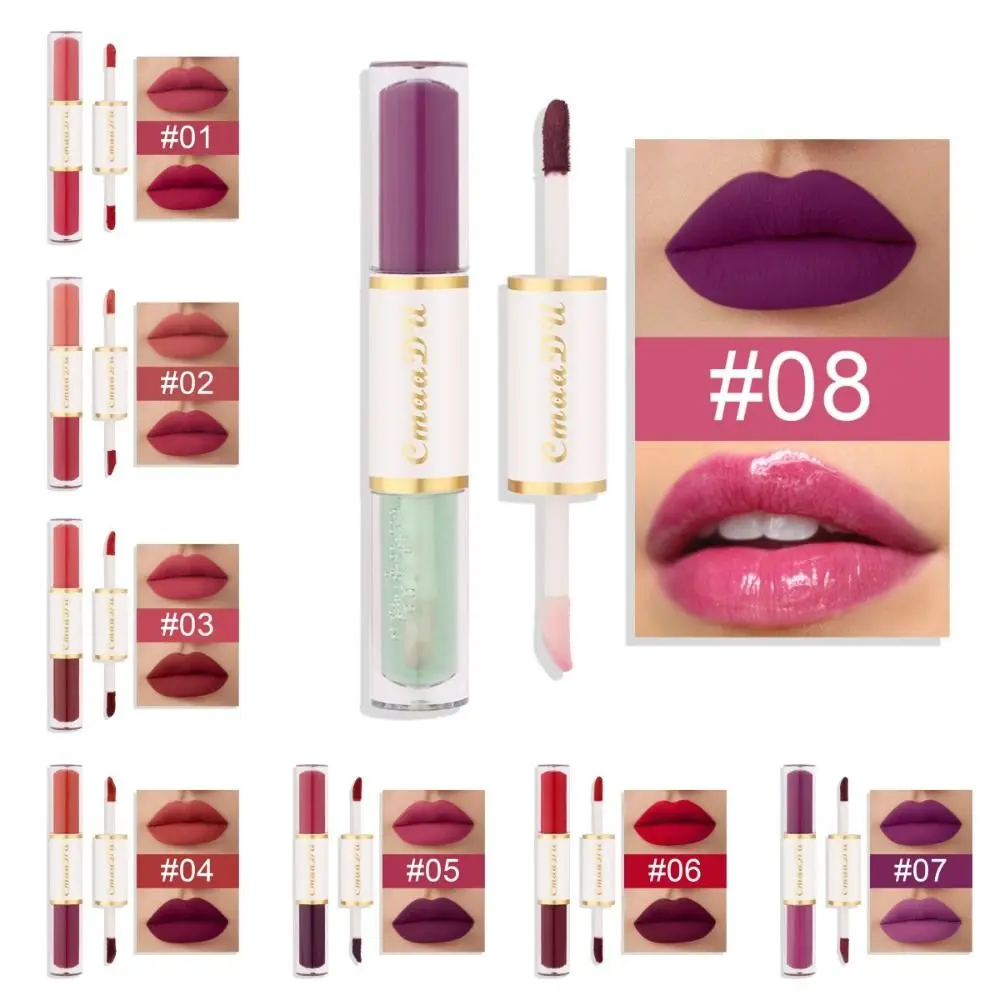 Retro seidiger zweifarbiger Lipgloss, pralle Doppelköpfe, Lippenglasur, feuchtigkeitsspendend, schweißfest, matt, Lippenstift für Mädchen