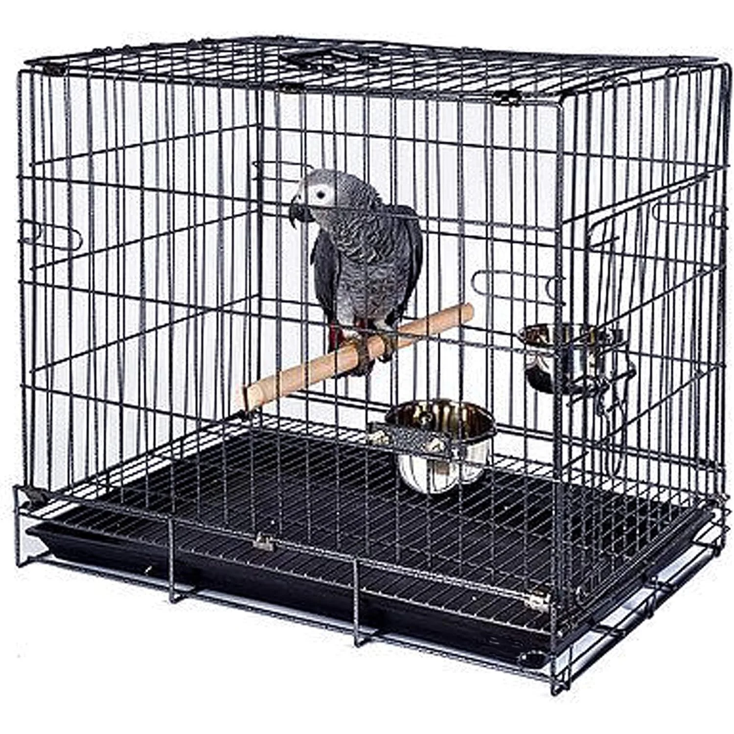 

Travel Vet Bird Parrot Cage Carrier Foldable with Stainless Bowls and Wooden Stand Perch Prevent Beaks Out