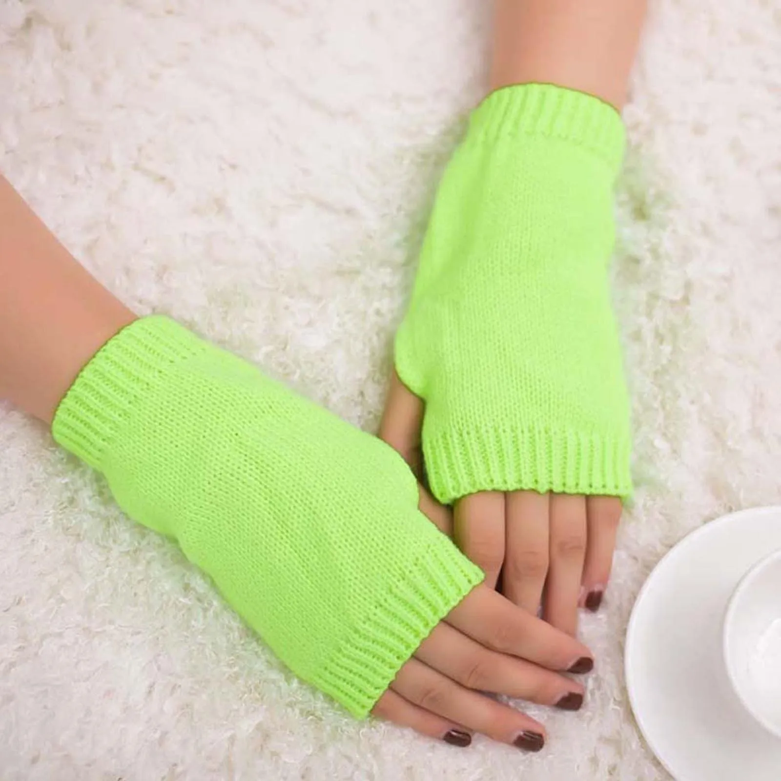 Autumn Winter Knitted Woolen Gloves Ins Fashion Y2K Men's Women's Half Finger Warm Solid Color Fingerless Gloves Unisex