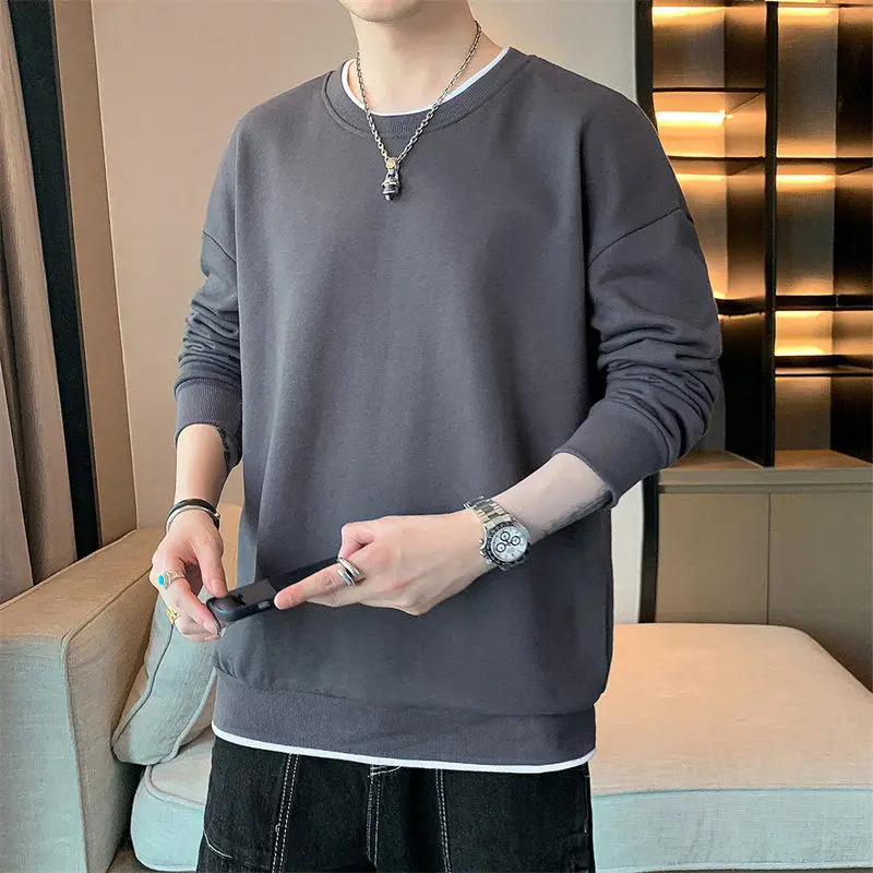 

Spring 2026 plus Size Men's Casual Pure Color Hoodie Jaet Fake Two-Piece Sweatirt Outerwear Stand Fit Youth Faion