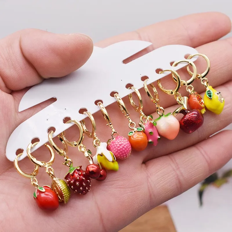 Trending Earrings For Women Girls Cute Fruit Strawberry Banana Apple Candy Kids Funny Resin Metal Enamel Charms 3D Fruit Earring