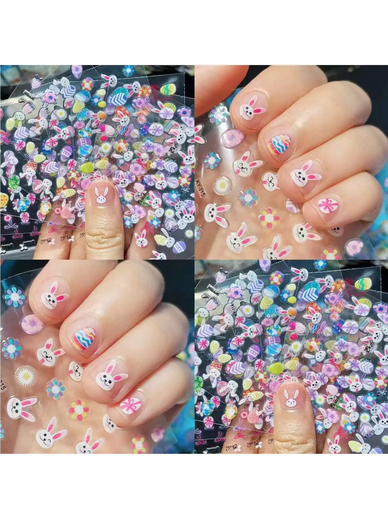 30 Stück gemischte süße Cartoon-Nagelkunst-Aufkleber, DIY Prinzessin wasserfeste Nagelaufkleber, süße Hase, Kitty, Herz und Blume