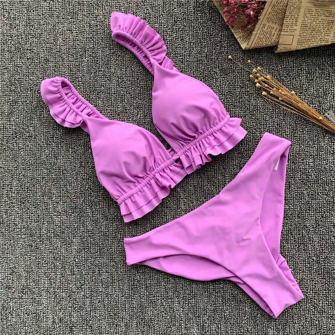 2026 Rüschen-Bikini Damen-Badeanzug Zweiteiliger Bikini-Set mit mittelhohem Bund Badebekleidung für Damen V2358 – Detail 22