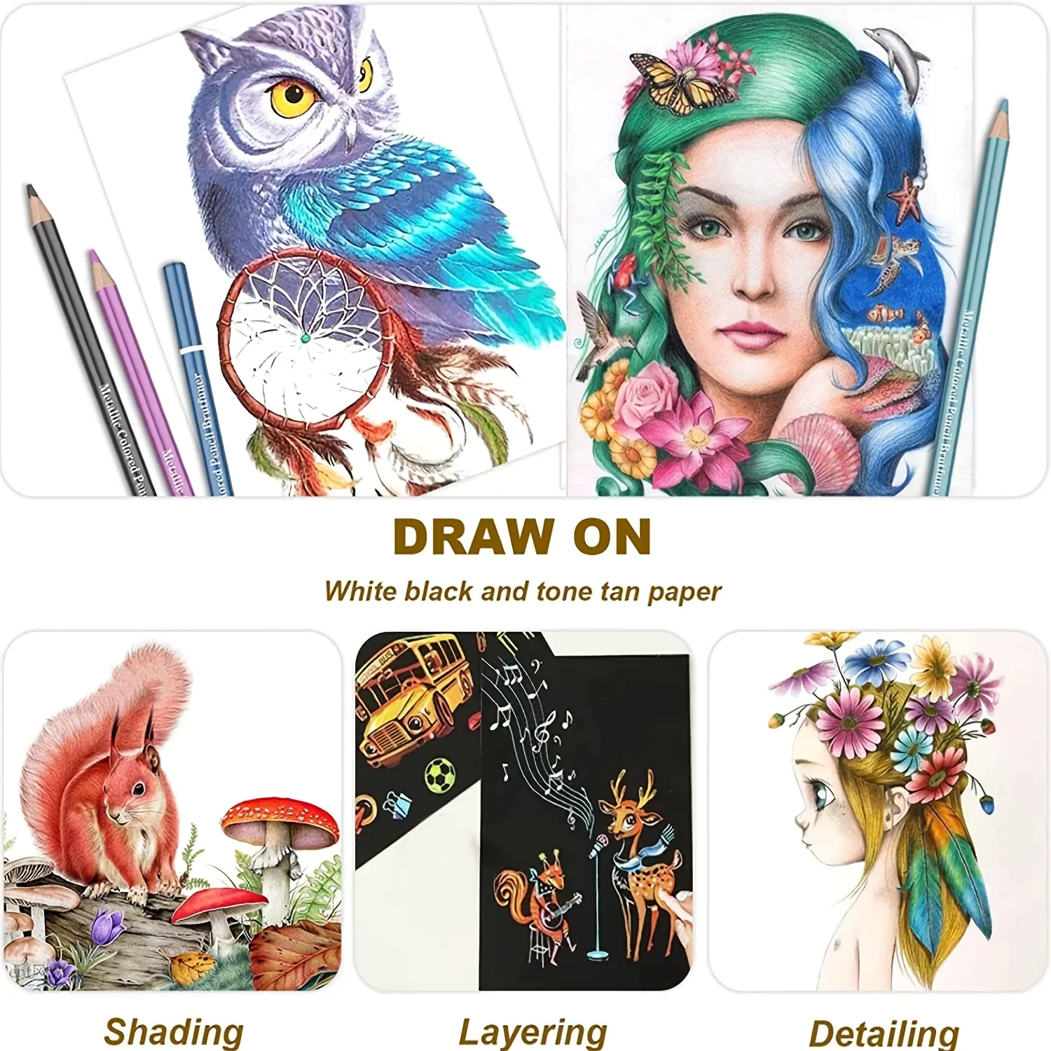 72 Metallic Colouring Pencils, Colouring Pencils for Colouring Pencils Set for Glitter Pencils Wooden Pencil for Artists Drawing