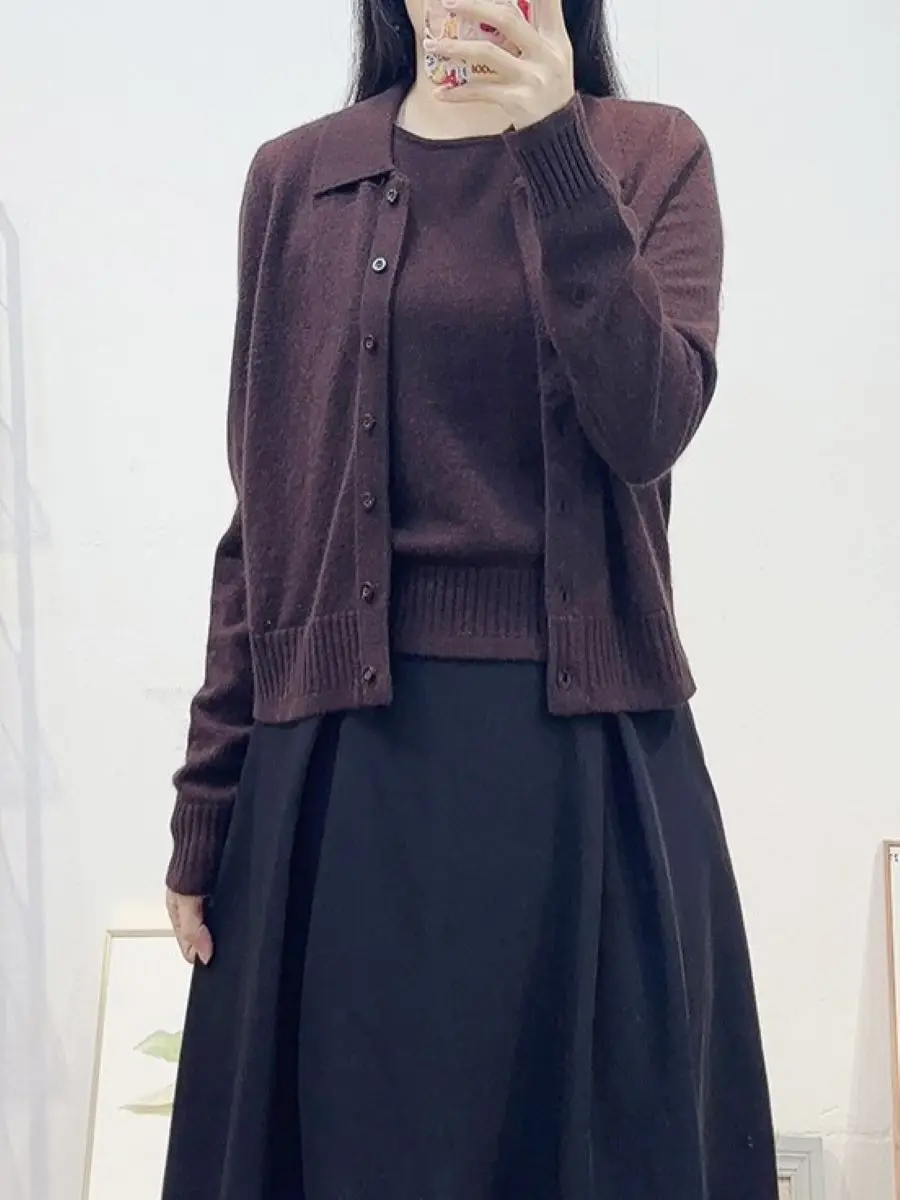 

Autumn 2025 Women Casual Knitwear Sweater Long Sleeve Single Breasted Knitted Cardigan + O-Neck Sleeveless Vest