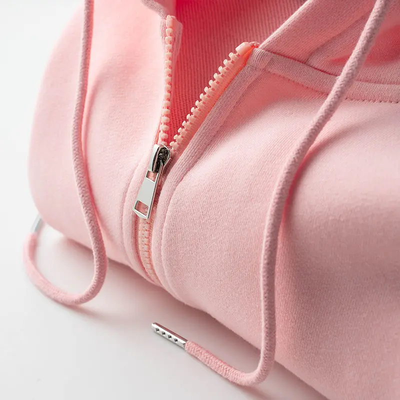 Spring Autumn Clothing Cherry Pollen Hoodies Sweatshirt Women Female Light Pink Peach Powder Early Cotton Zipper Jacket Coat