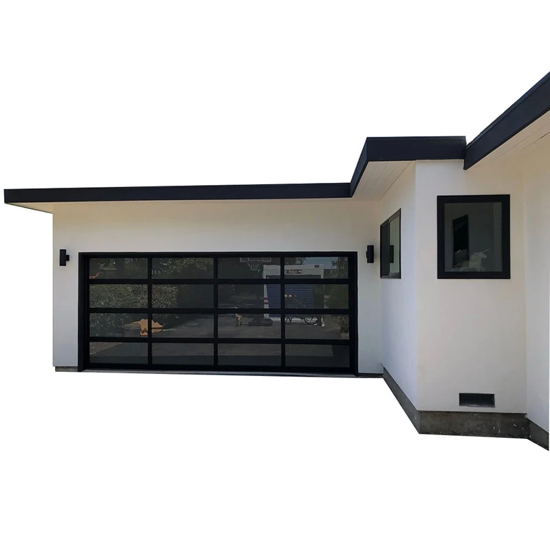 

Cheap High Quality Glass Garage Door for Residential With Automatic Remote Control Opener Aluminum Sectional Black Color Design