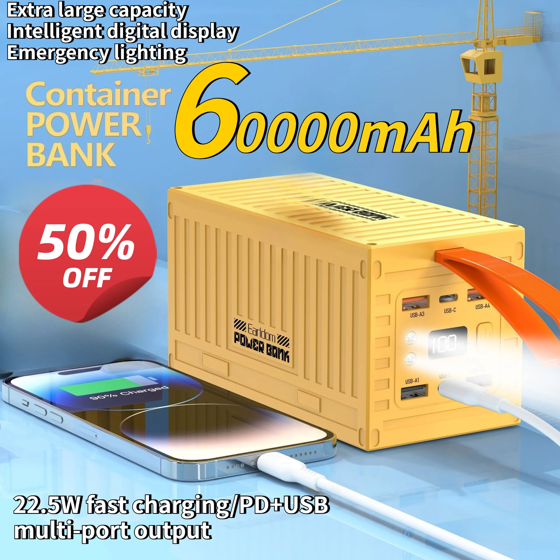 

60000mAh Creative Power Bank A Large Capacity LED Light Digital Display Mobile Phone Power Supply Suitable for IPhone Xiaomi