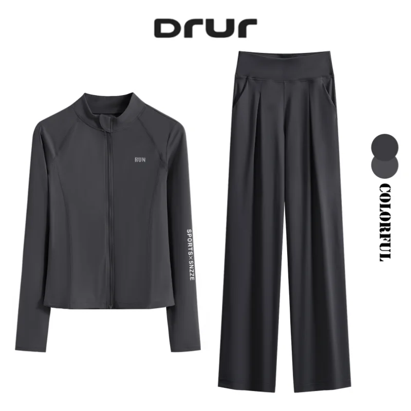 

Спортивный костюм для йоги DRUR, 2 предмета, женский, с длинным рукавом, топ и широкие брюки, для бега, тренажерного зала, отдыха.